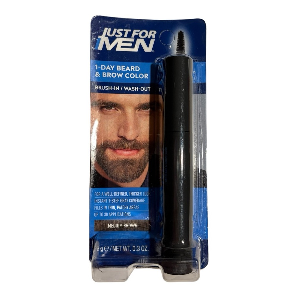 Just for Men 1-Day Beard & Brow Color,‎ Temporary Dye Medium Brown 0.3 Fl Oz